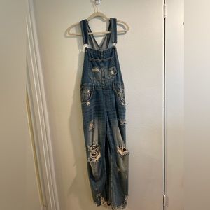 FREE PEOPLE ZIGGY OVERALLS DISTRESSED DENIM “OUTLAW”